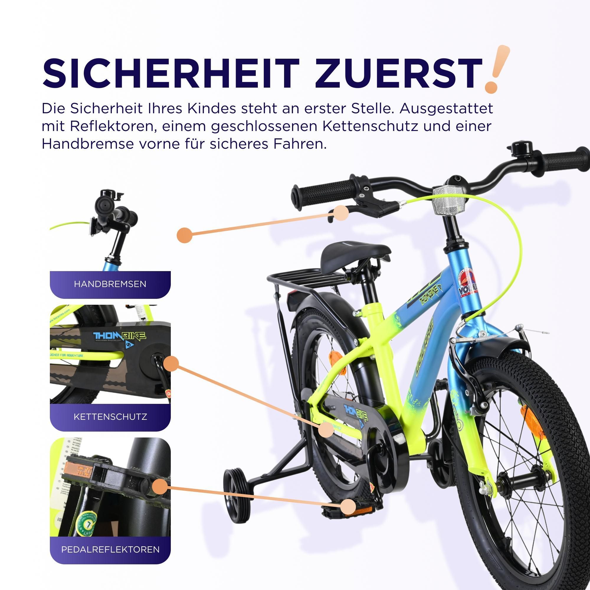Volare Thombike Kinderfahrrad - Jungen - 18 Zoll - Blaugrau