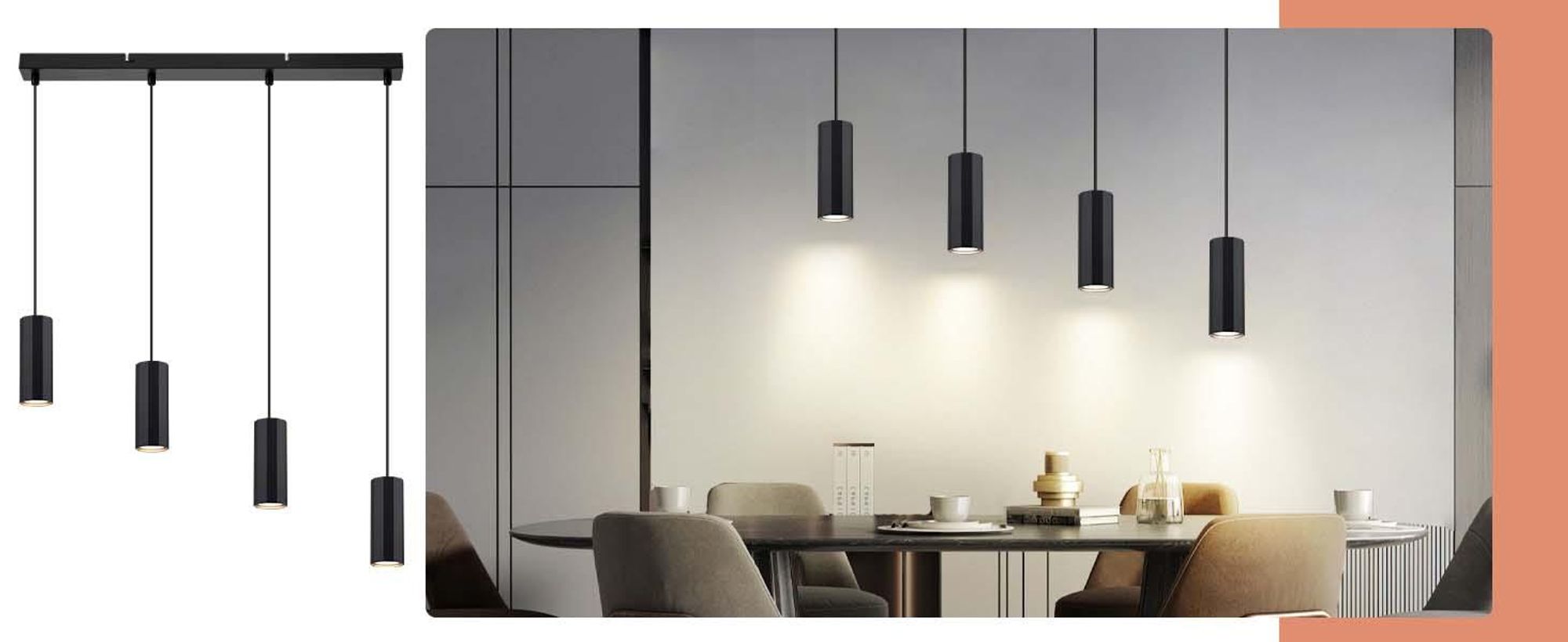 ZMH Hängelampe Esstisch Esszimmerlampe 4 Flammig Pendelleuchte Schwarz Metall Pendellampe GU10 Modern Hängeleuchte für Wohnzimmer Küche Schlafzimmer