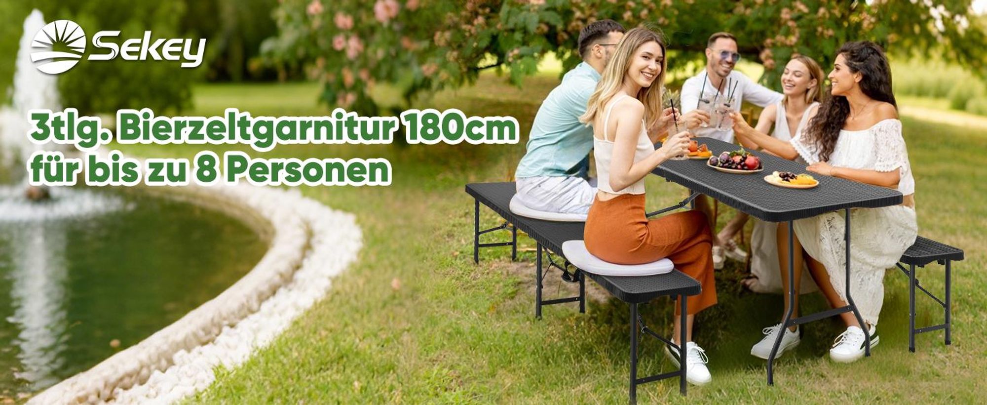 3-teilig Bierzeltgarnitur Klappbar Festzeltgarnitur Gartenmöbel Set Rattan-Optik