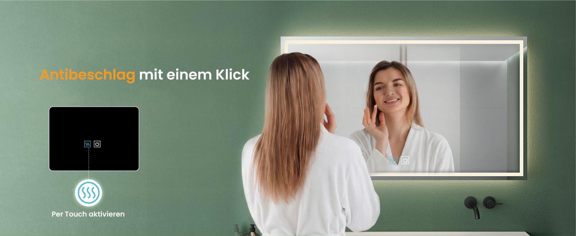 Mai & Mai Wandspiegel Badezimmer Spiegel LED 140x70cm LED Bad-Spiegel mit Touchschalter, Beschlagfrei durch Antifog-Schicht nova-01