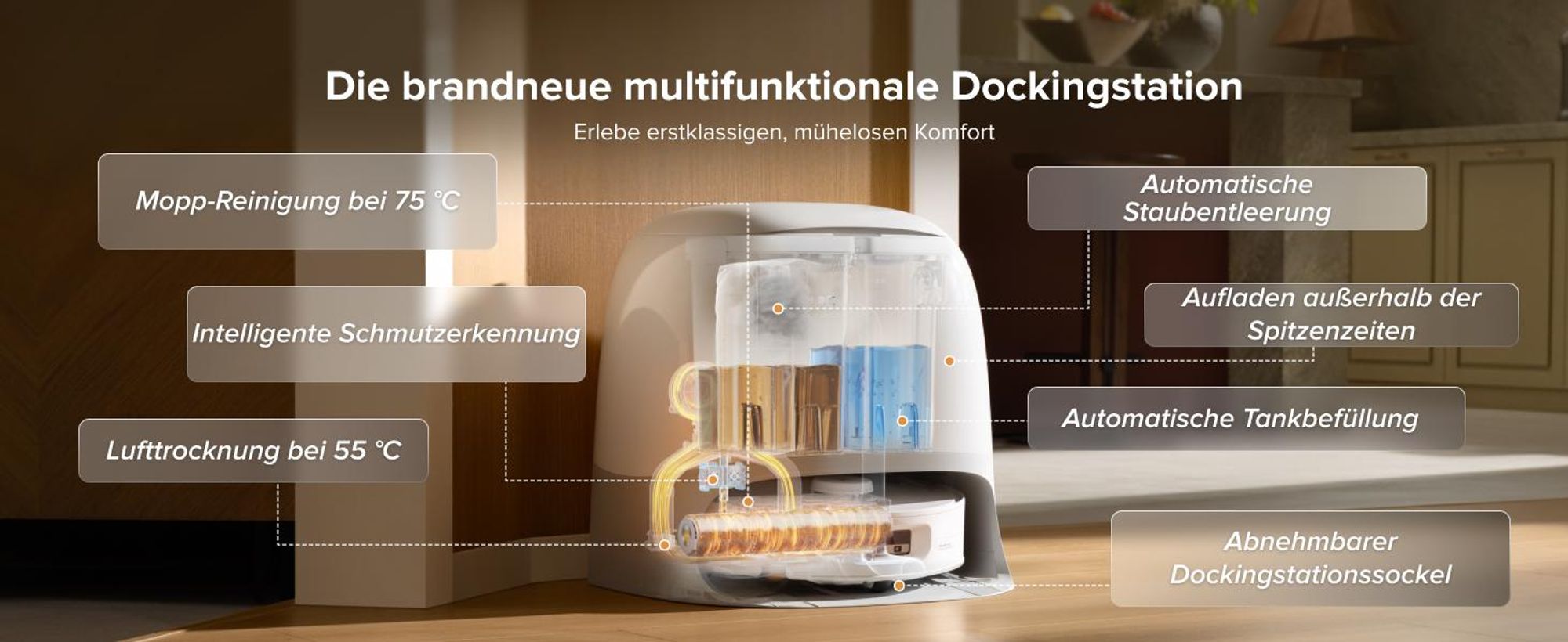 Roborock Qrevo Curv 2 Flow Staubsauger Roboter mit Wischfunktion, SpiraFlow-Wischwalze mit Selbstreinigung, 20.000 Pa, 75 °C Heißwasser-Moppwäsche