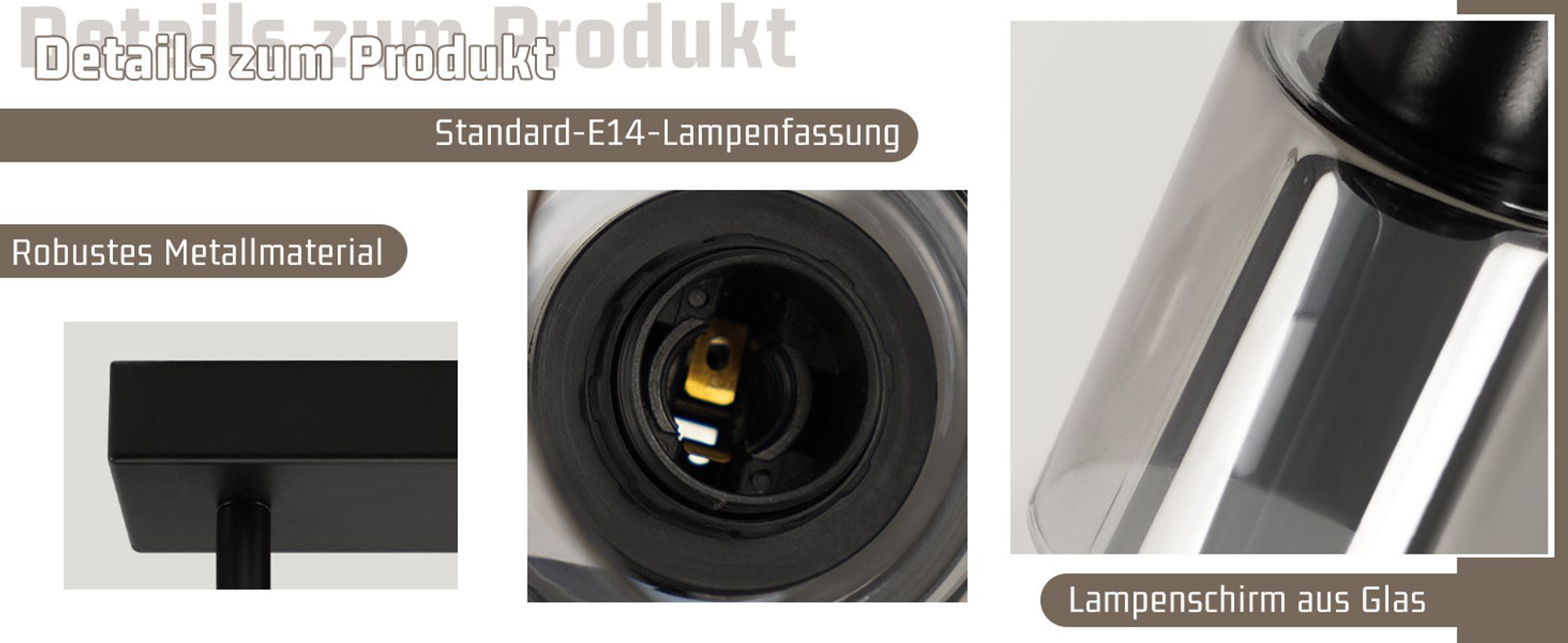 ZMH Deckenstrahler 3 flammig E14 Deckenlampe Vintage Deckenleuchte Schwarz 350° Schwenkbar Küchenlampe Metall Deckenspots Glas Spotleuchte Wand für Wohnzimmer Flur Küche Ohne Leuchtmittel