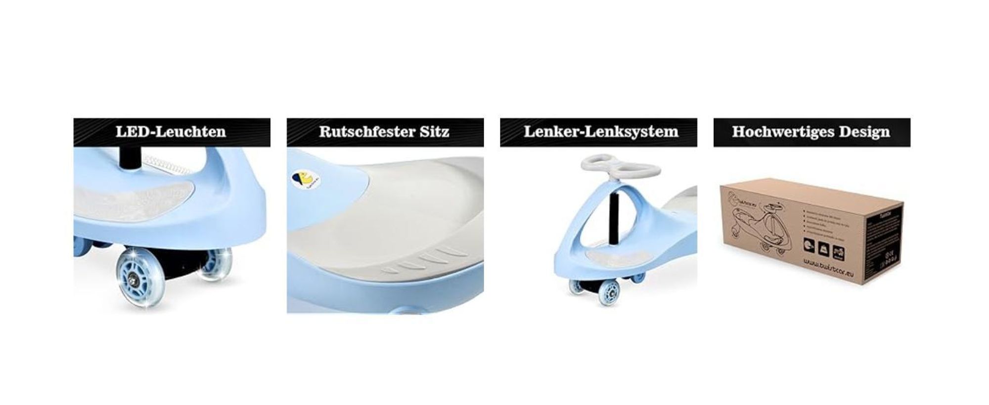 TwistCar Pastellblau – Kinderfahrzeug mit leuchtenden Rädern, Indoor & Outdoor