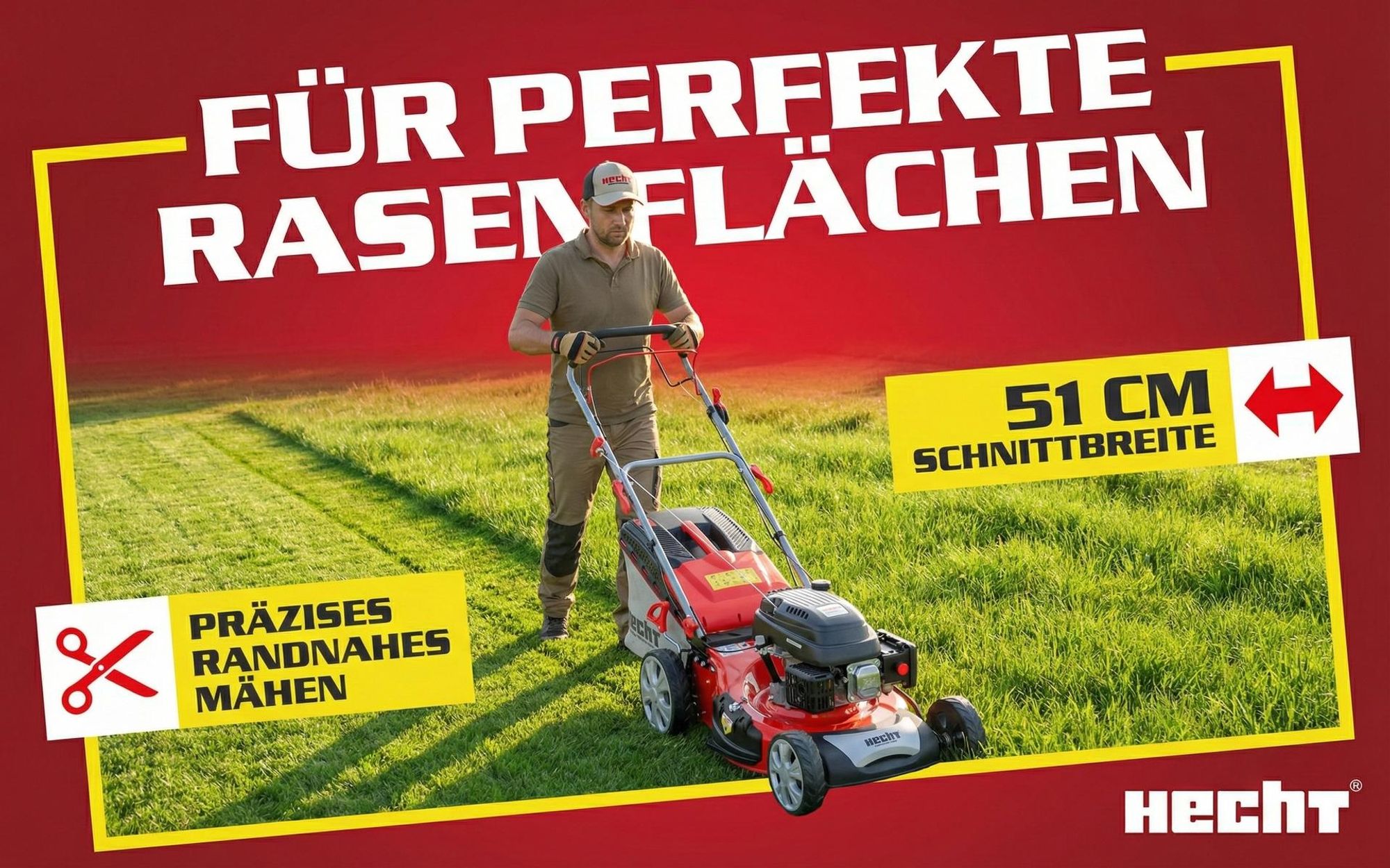 HECHT Rasenmäher Benzin mit Antrieb 551 SX | 51 cm Schnittbreite | 5in1 | 5,5 PS | Mulchkit | 65 L Fangkorb