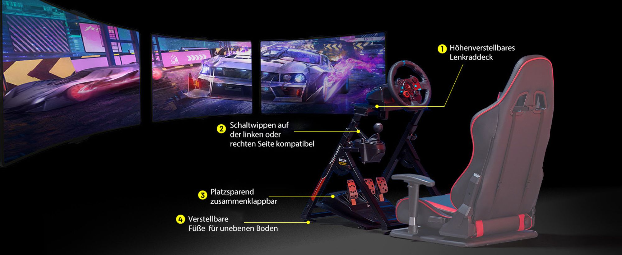 GTPLAYER Lenkradständer Lenkrad Gaming Wheel Stand für Logitech Controller Neigungsverstellbares Gestell PS4 Xbox PC PS5 red