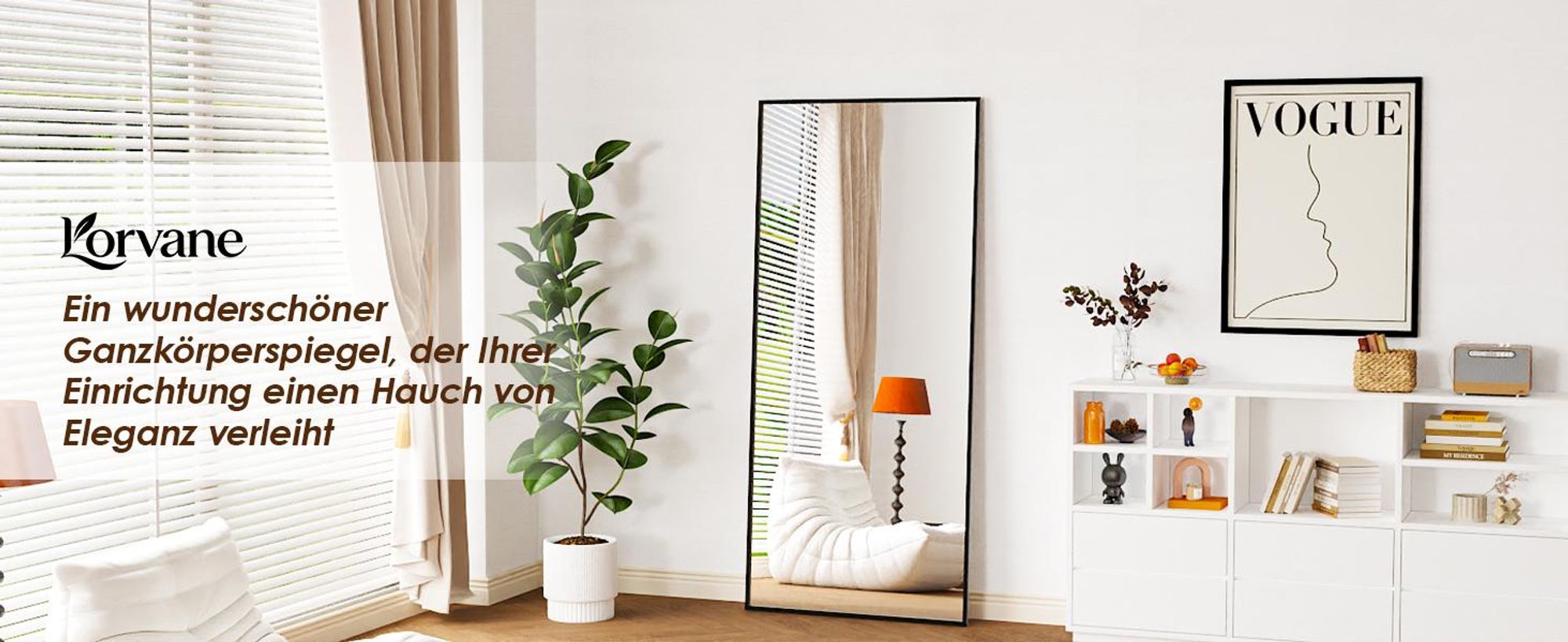 Vortisys 161 x 52 cm Rechteckiger Ganzkörperspiegel Rahmen aus Aluminiumlegierung Gehärtetes Glas Geeignet für Schlafzimmer und Wohnzimmer Schwarz