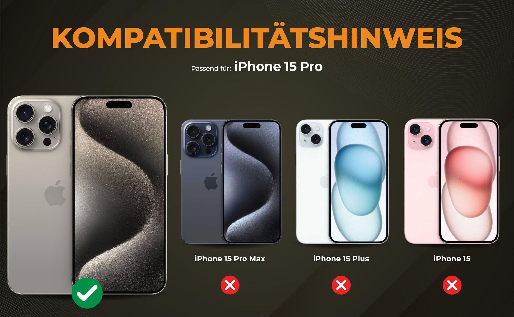 Kompatibilitätshinweise Hülle für Apple iPhone 15 Pro