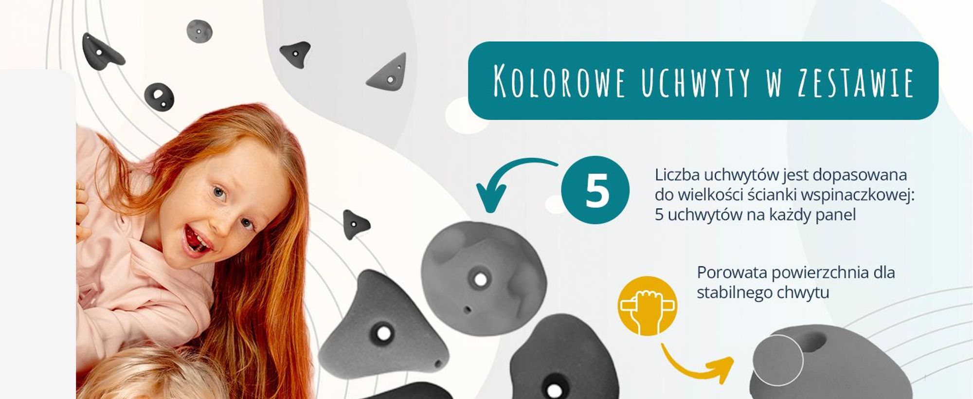Create for you® – Ścianka Wspinaczkowa, 100x50 cm, 5 Szarych Chwytów kamieni, Domowa Wspinaczka, Sprzęt Fitness do Domu, Zabawa Ruchowa dla Dzieci