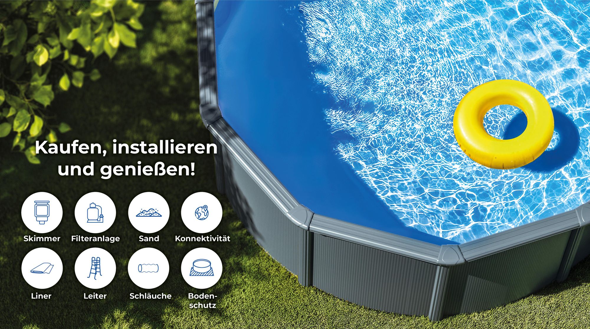 GRE Ovaler Stahlwandpool mit Anthrazitoptik KITPROV7388GY – 730 x 375 x 132 cm, Komplettset + GRATIS Elektrischer Poolreiniger VCB50