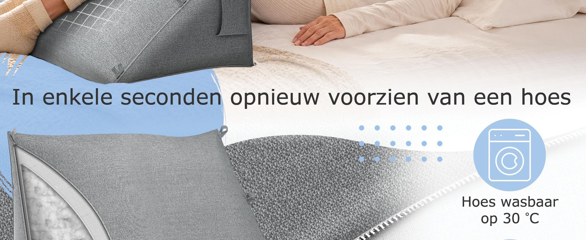 ELONEO rugkussen met afneembaar neksteun en zijvak, rugsteunkussen met wasbare hoes