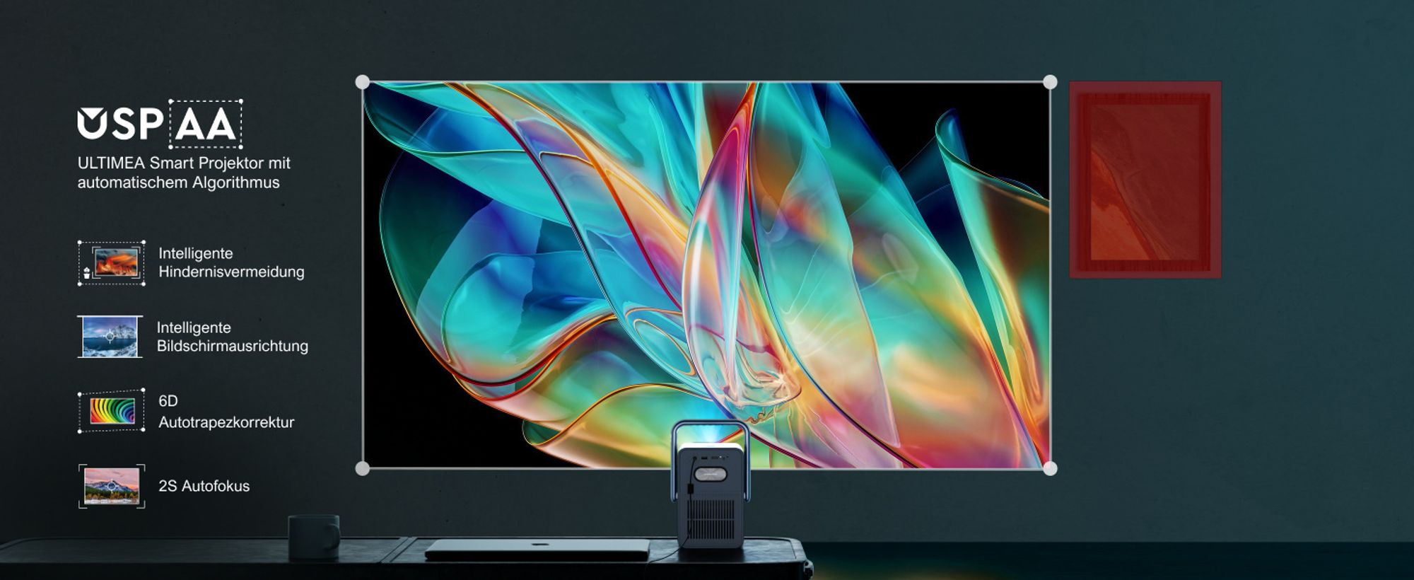 ULTIMEA Beamer Android TV 11.0 mit NETFLIX, 4K Heimkino Beamer Unterstützung 1000 ANSI-Lumen, Dolby Audio, Tragegriffdesign, Poseidon E40 Smart Serie