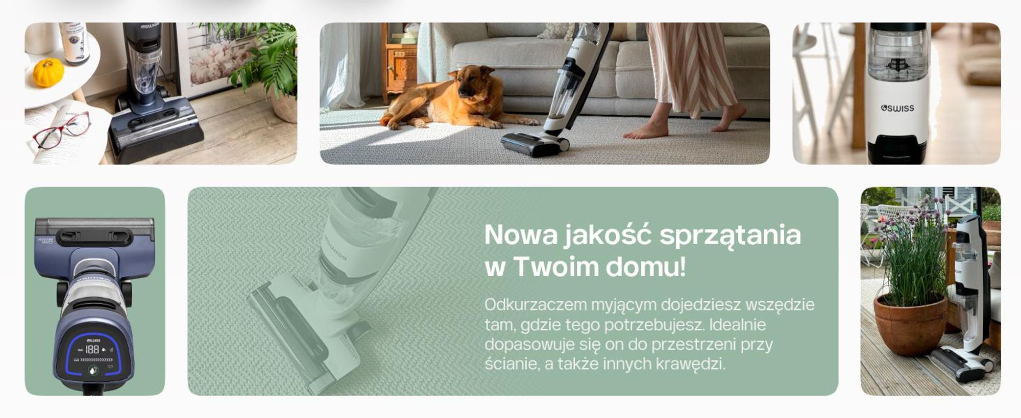 4Swiss VC024 Clean Booster – bezprzewodowy odkurzacz do czyszczenia na mokro i na sucho o mocy ssania 15 000 Pa – odkurzacz akumulatorowy z funkcją mycia podłóg, samoczyszczący, inteligentny odkurzacz z funkcją mycia