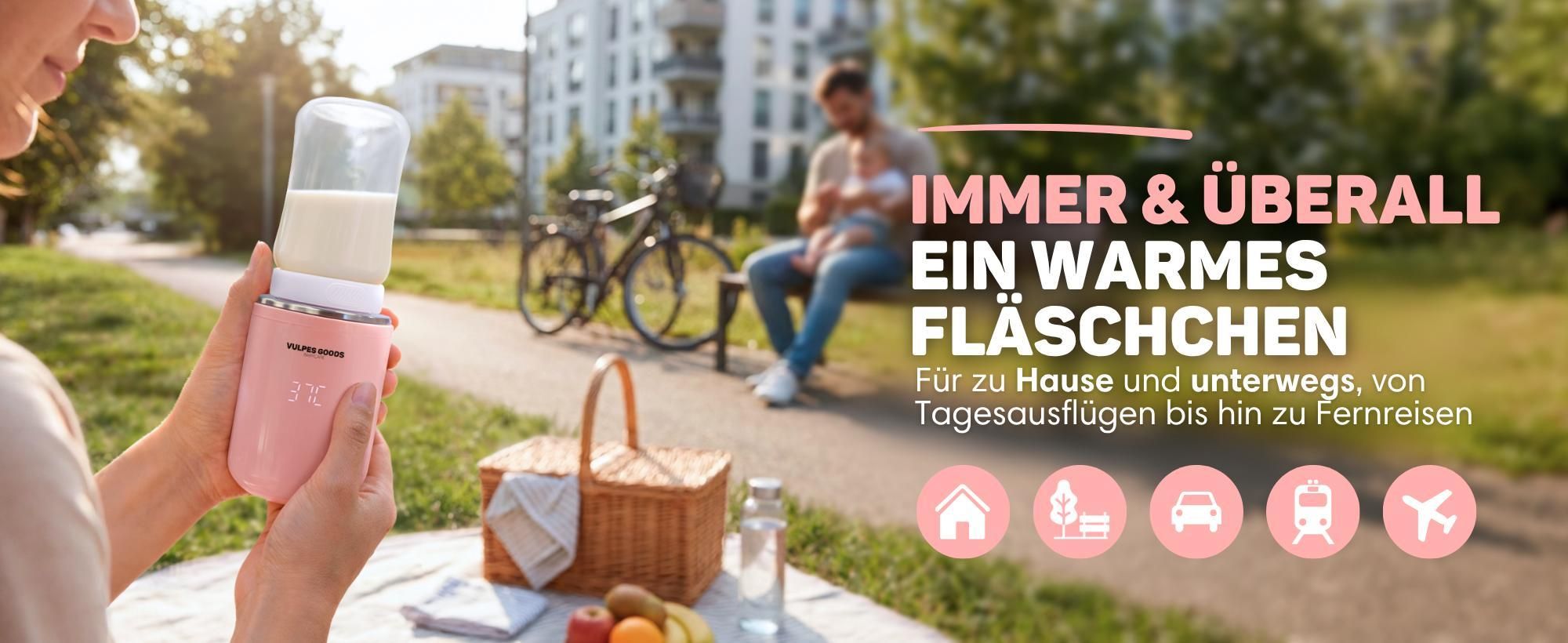 Mobiler Babyflaschenwärmer unterwegs warmes Fläschchen beim Spaziergang