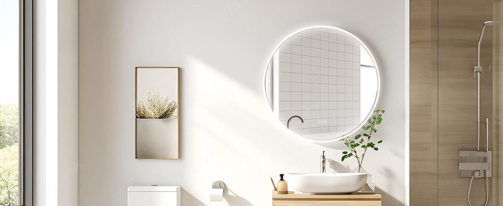 HOKO Badspiegel LED Antibeschlag Rund 60cm+LED Wechsel Warmweiß-Kaltweiß-Neutral 2700-6500K. Licht mit Touch Schalter/Wandschalter einschaltbar). Ulm