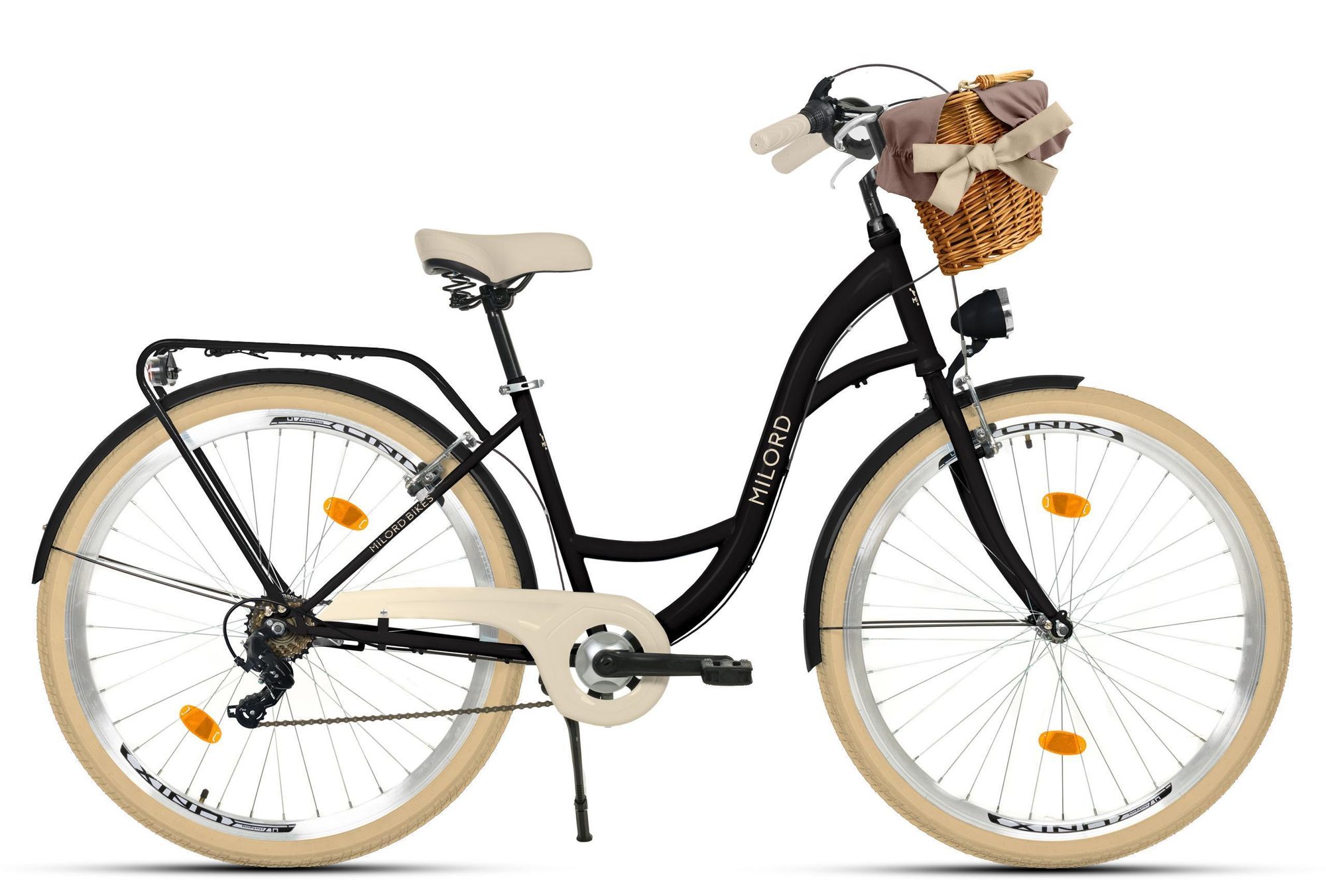 Milord Komfort Fahrrad Mit Weidenkorb Damenfahrrad, 26 Zoll, Braun, 7-Gang Shimano