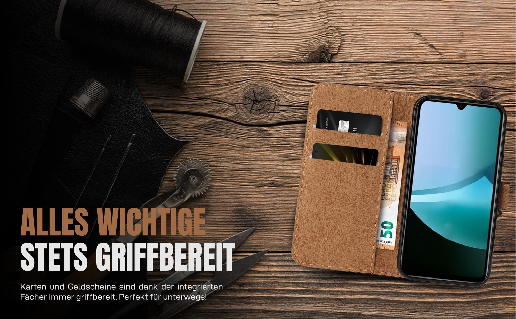 Klassische Schutzhülle für Xiaomi Redmi 15C mit Kartenfächern und Geldfach