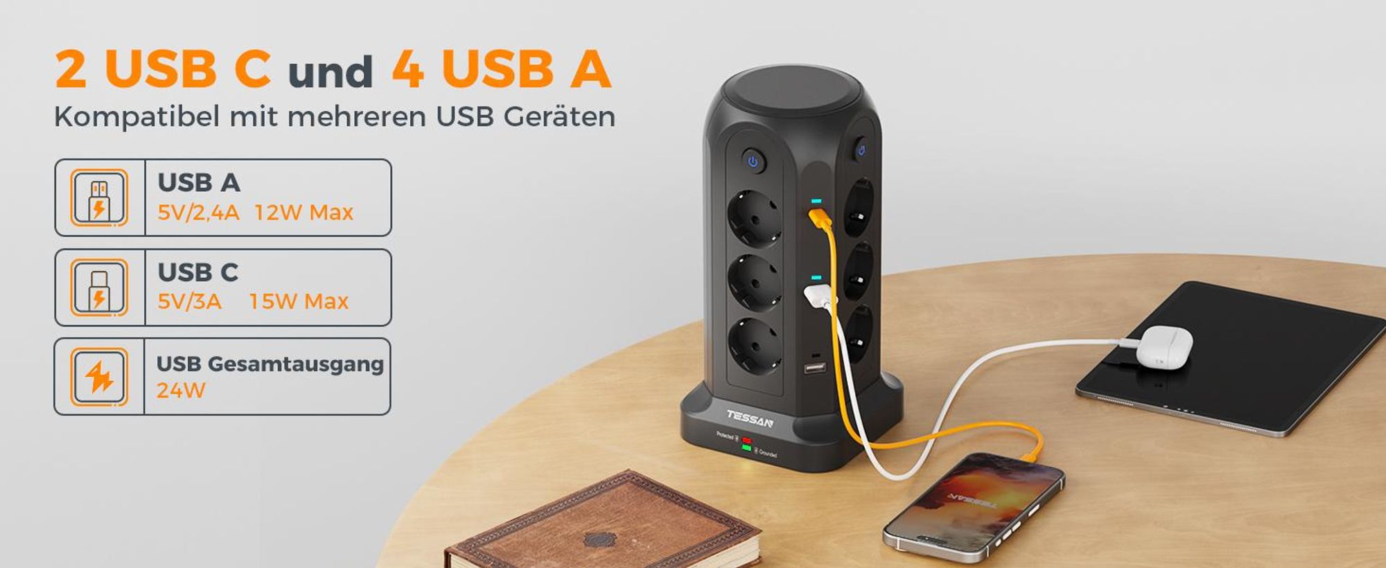 2 USB C und 4 USB A