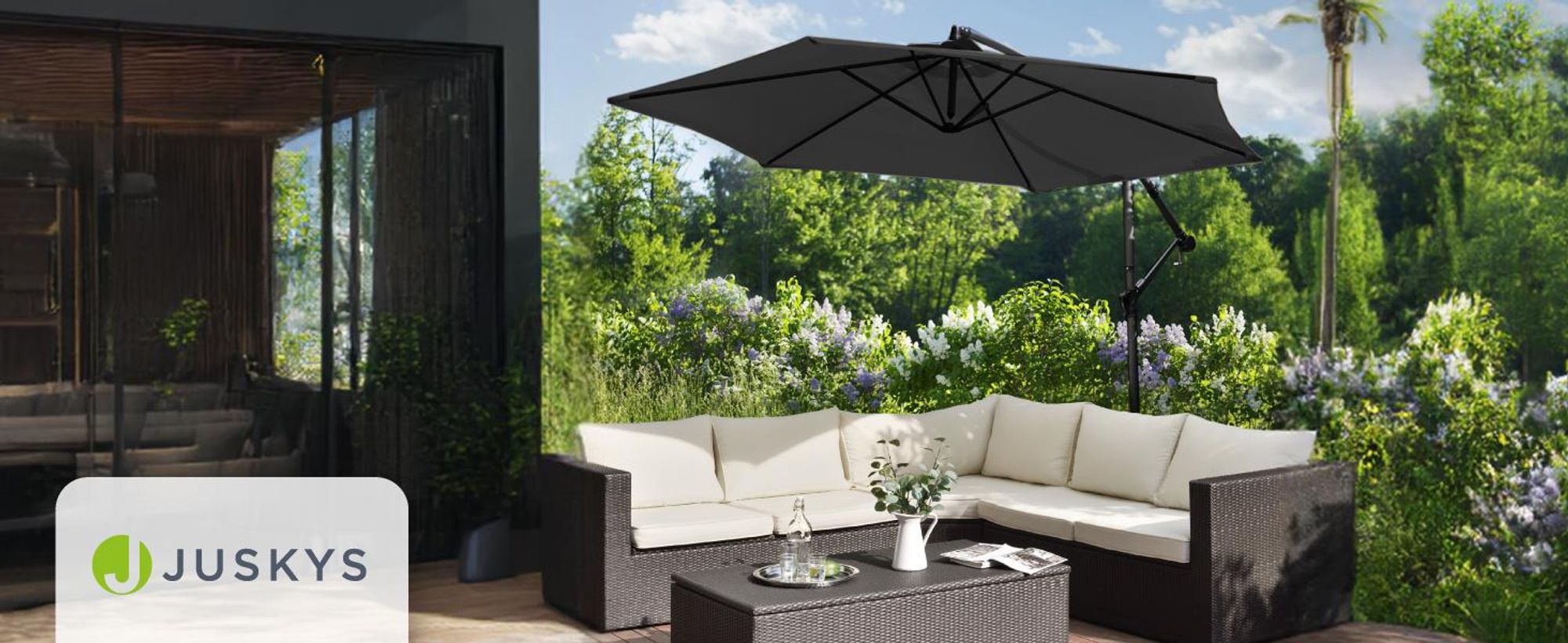 Juskys Ampelschirm Brazil 350 cm mit LED, UV-Schutz, Kurbel & Hülle - Grau