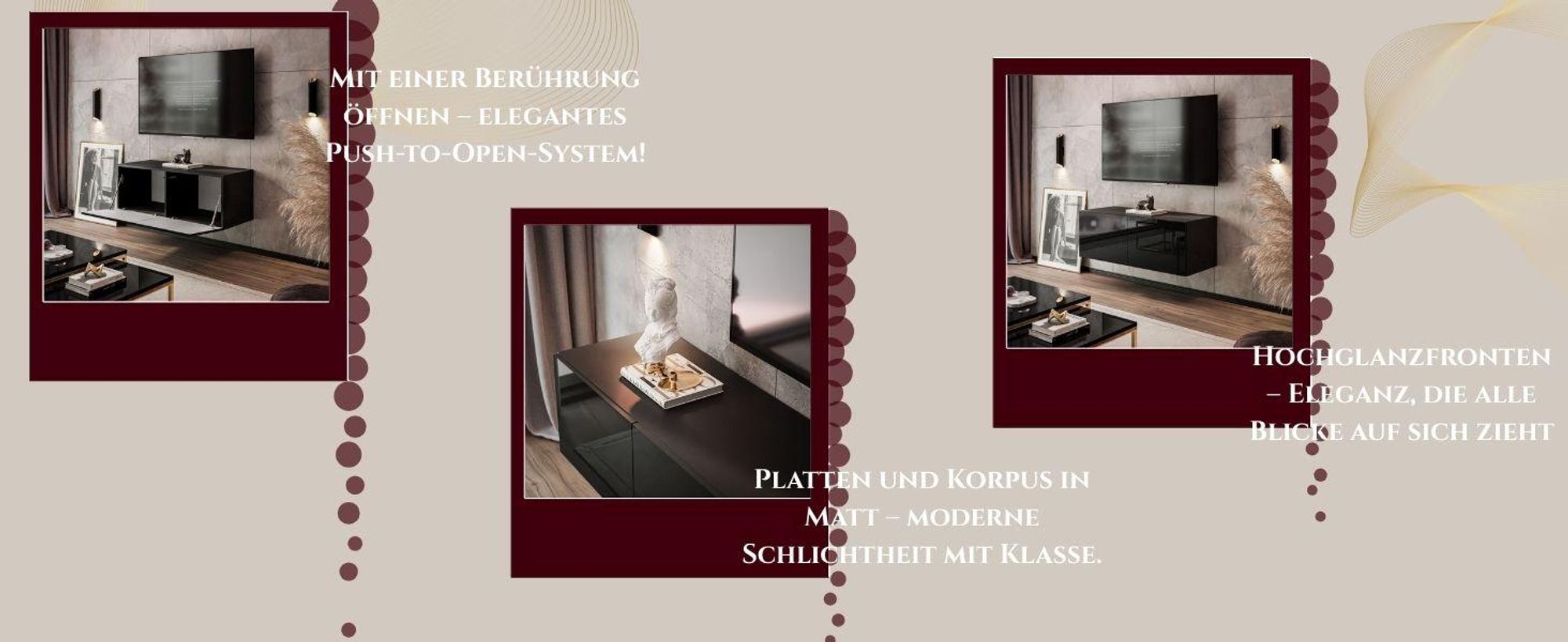 TV-Hängeschrank COLGANTE 100 schwarz Hochglanz mit LED