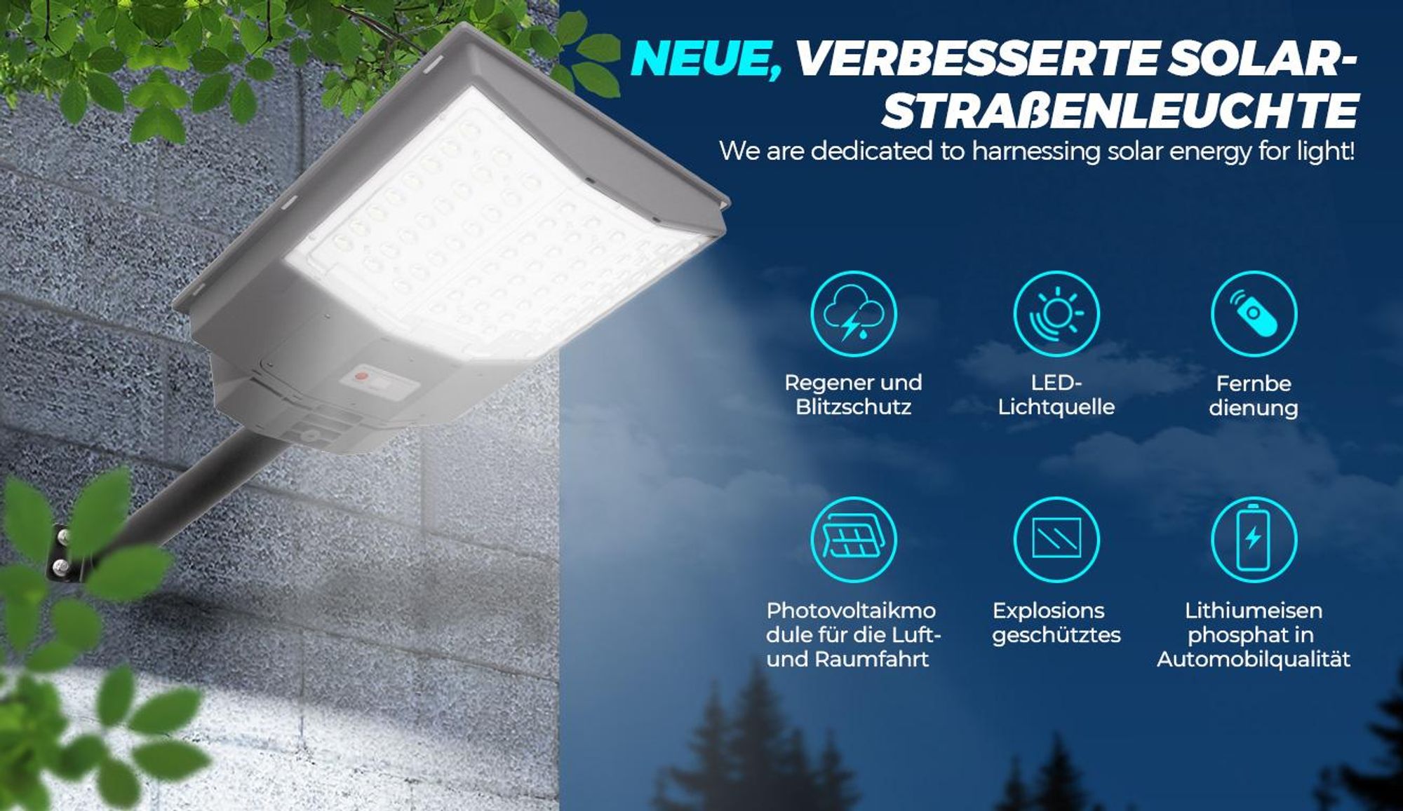 1000W LED Solar Straßenlampe 72 LEDs mit Bewegungsmelder und Fernbedienung, IP67 wasserdicht, Solarleuchte Außen für Garten und Hof, Kaltweiß