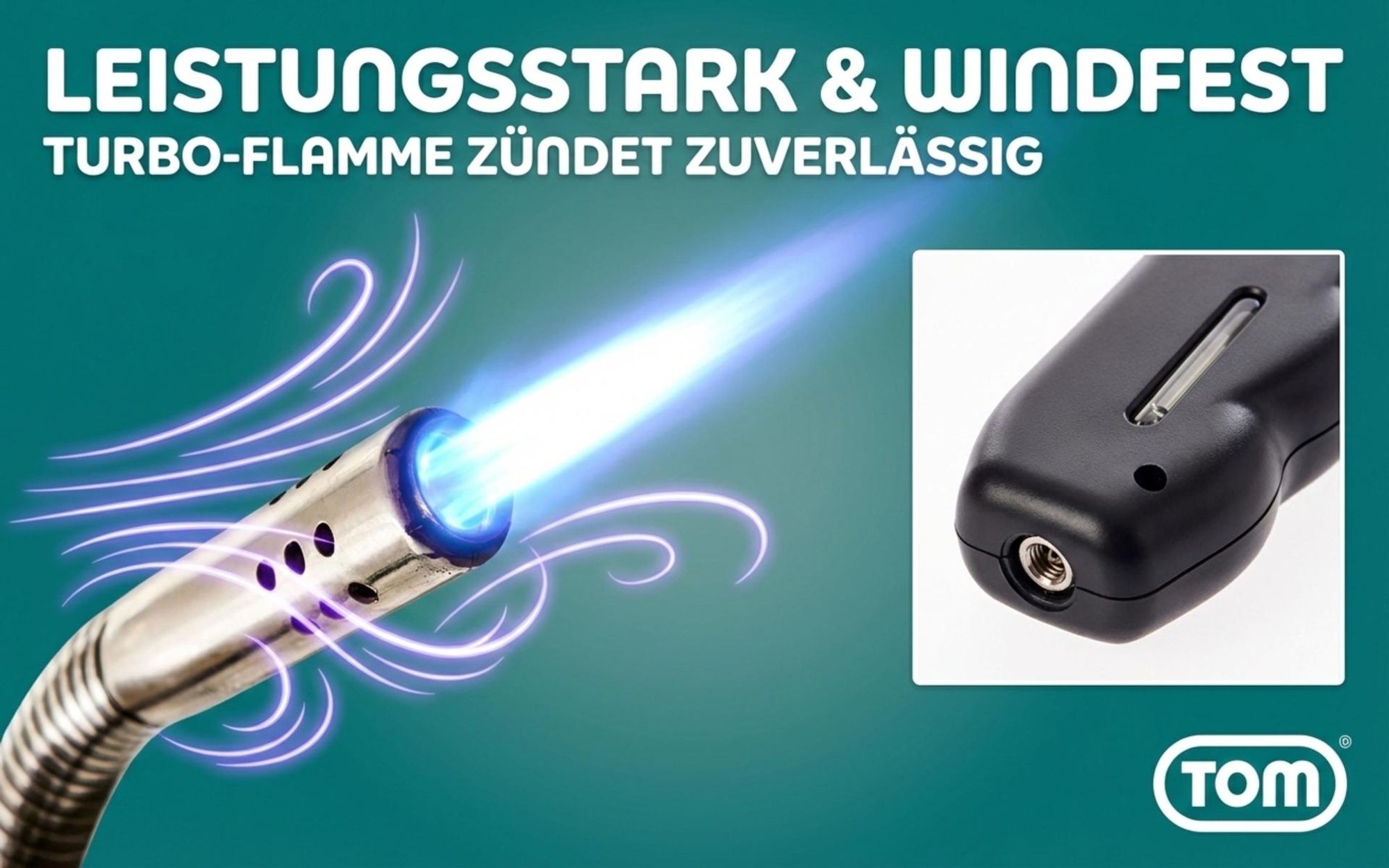 TOM Stabfeuerzeug Sturmfeuerzeug flexibler Stab Jet-Flamme 4er Set nachfüllbar 29cm