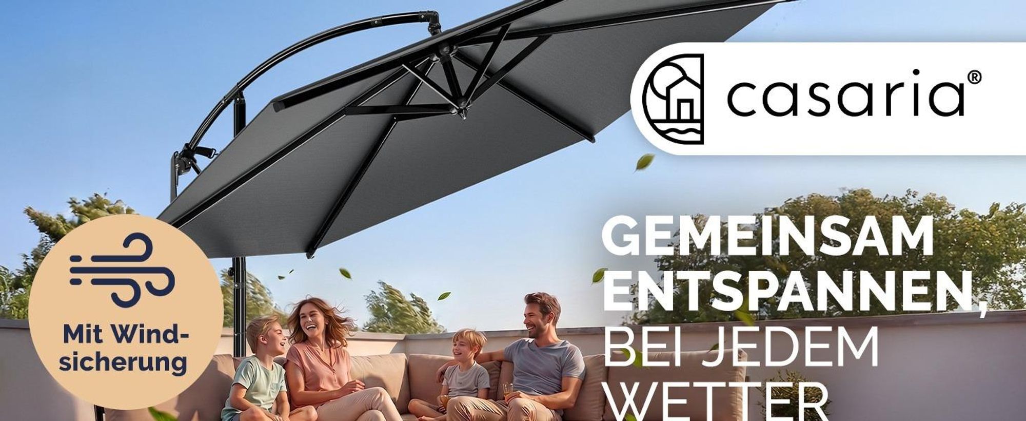 CASARIA® Ampelschirm 350 cm Komplettset inkl. 4 Gewichte & Schutzhülle – Garten Sonnenschirm UV 80+ neigbar schwenkbar mit Kurbel rund Anthrazit