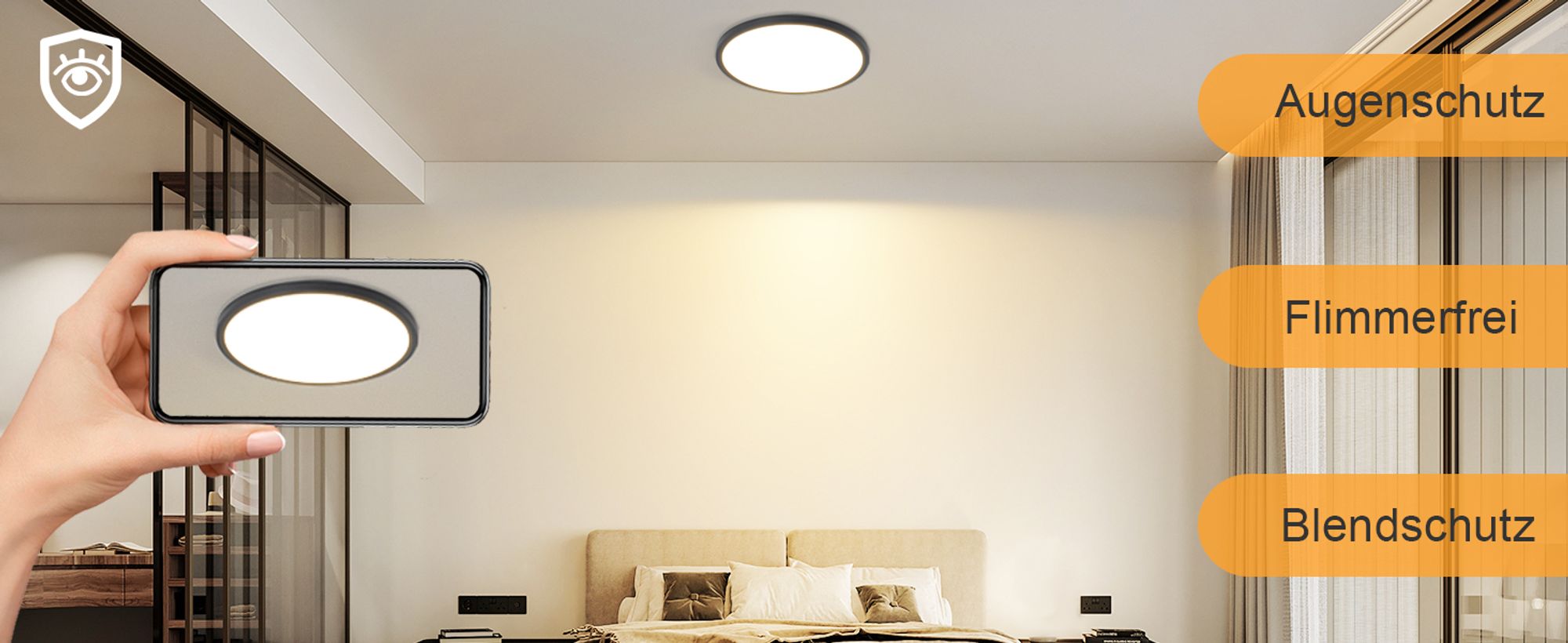 ZMH Deckenlampe LED Deckenleuchte Flach Schlafzimmerlampe 18CM Badezimmerlampe 15W Küchenlampe  Schlafzimmer Schwarz Deckenbeleuchtung Flurlampe Decke Badlampe 3000K für Küche Flur