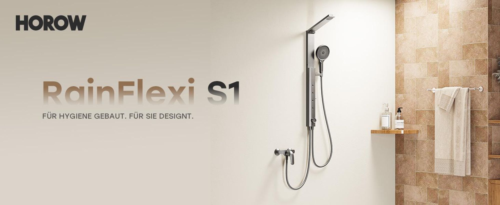HOROW Regendusche Set Grau, Duschset Duschsystem mit 4 Massage-Modi, Klappbares Duschset, Höhenverstellbar, ohne Armatur, passt auch für Badewannen
