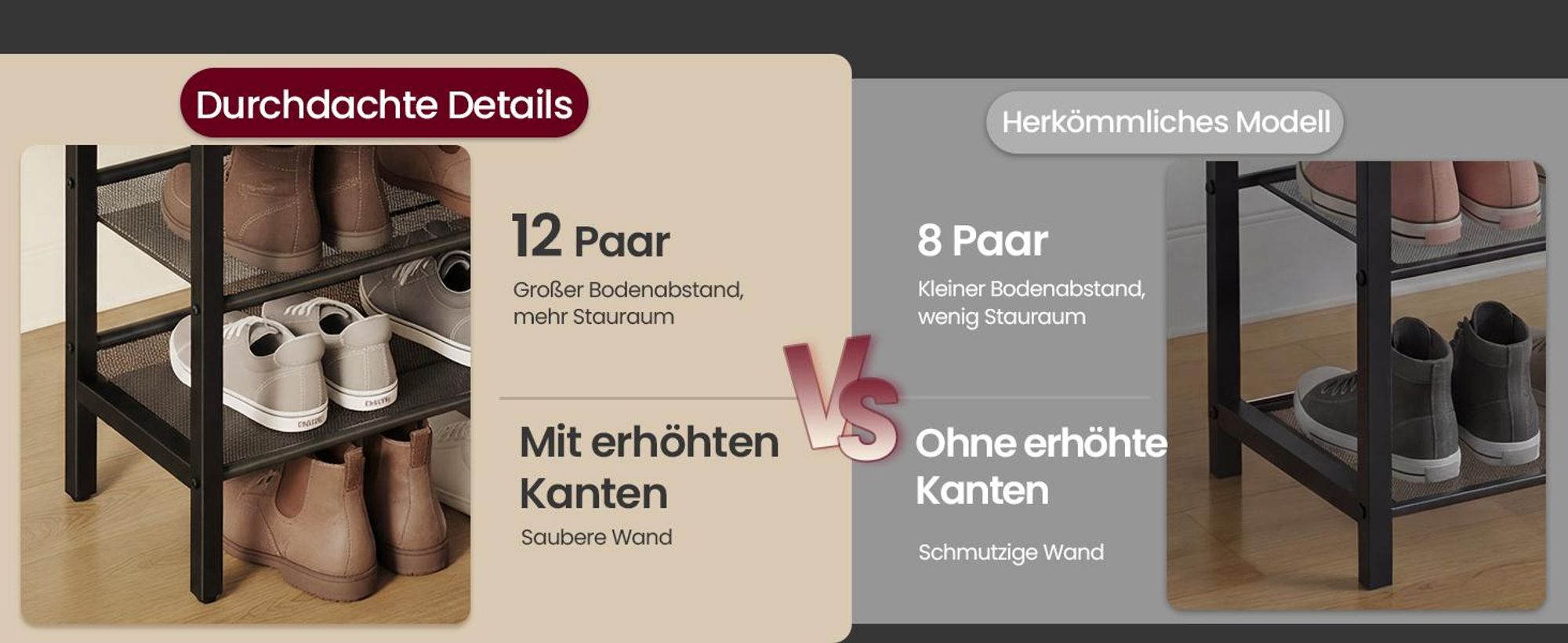 VASAGLE Sitzbank mit 3 Ebenen, Schuhregal im Industrie-Stil, für Flur, einfache Montage, braun-schwarz