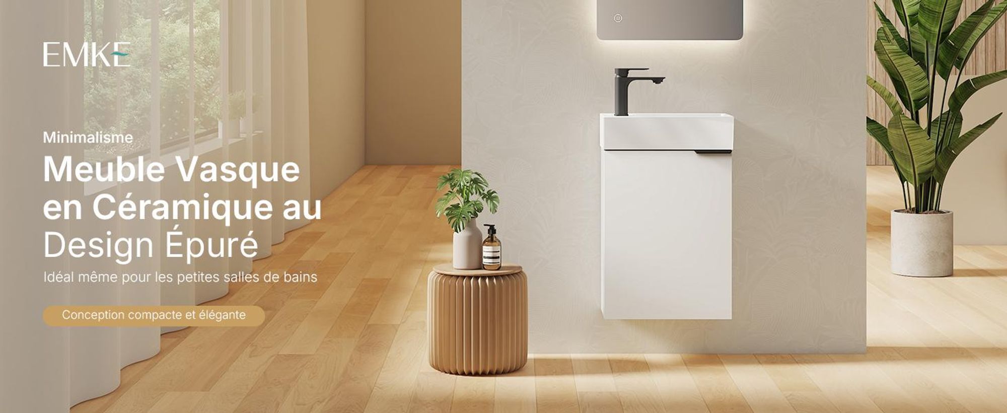 EMKE Ensemble de lavabos Meuble sous-lavabo avec vasque en céramique 417×240×646 mm suspendu, Soft-Close Blanc