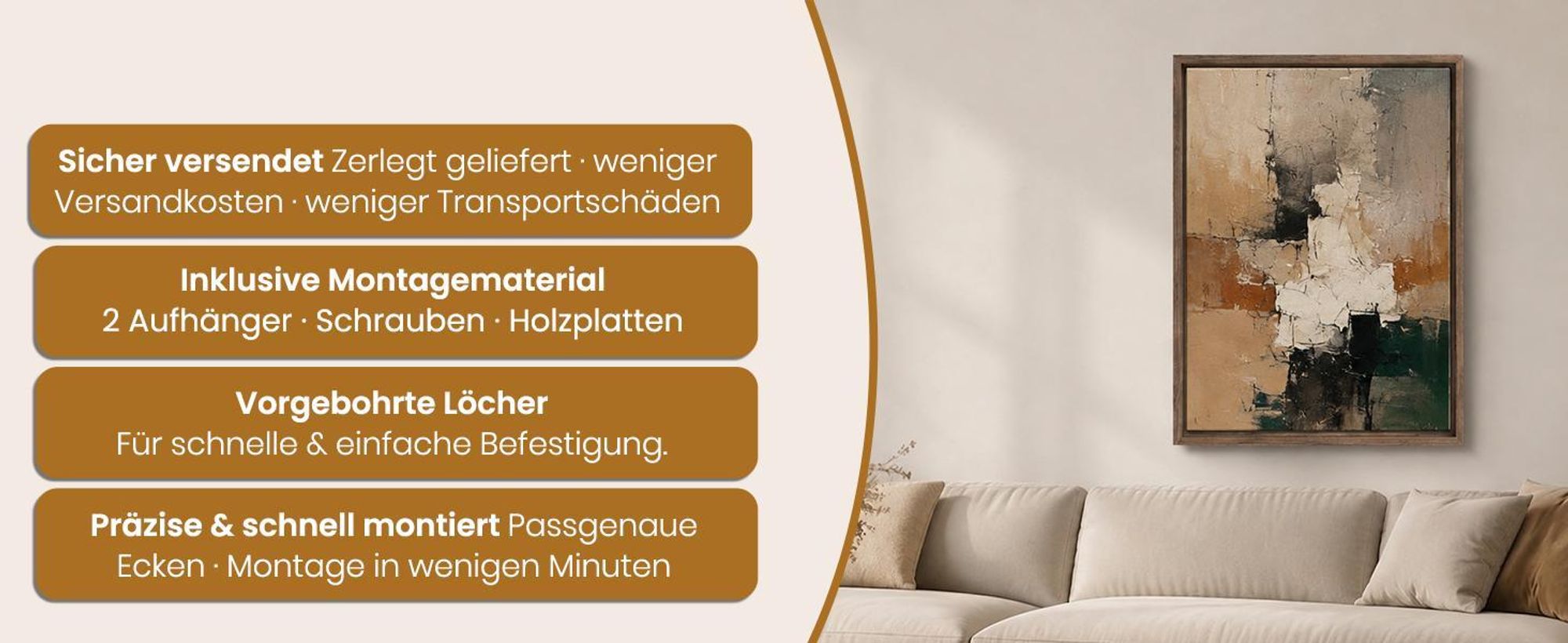 Monframe Schattenfugenrahmen XXL 80x100 cm - Sonoma Eiche - Leerrahmen mit Tiefeneffekt aus MDF Holz in zerlegter Form - für Leinwandbilder auf Keilrahmen