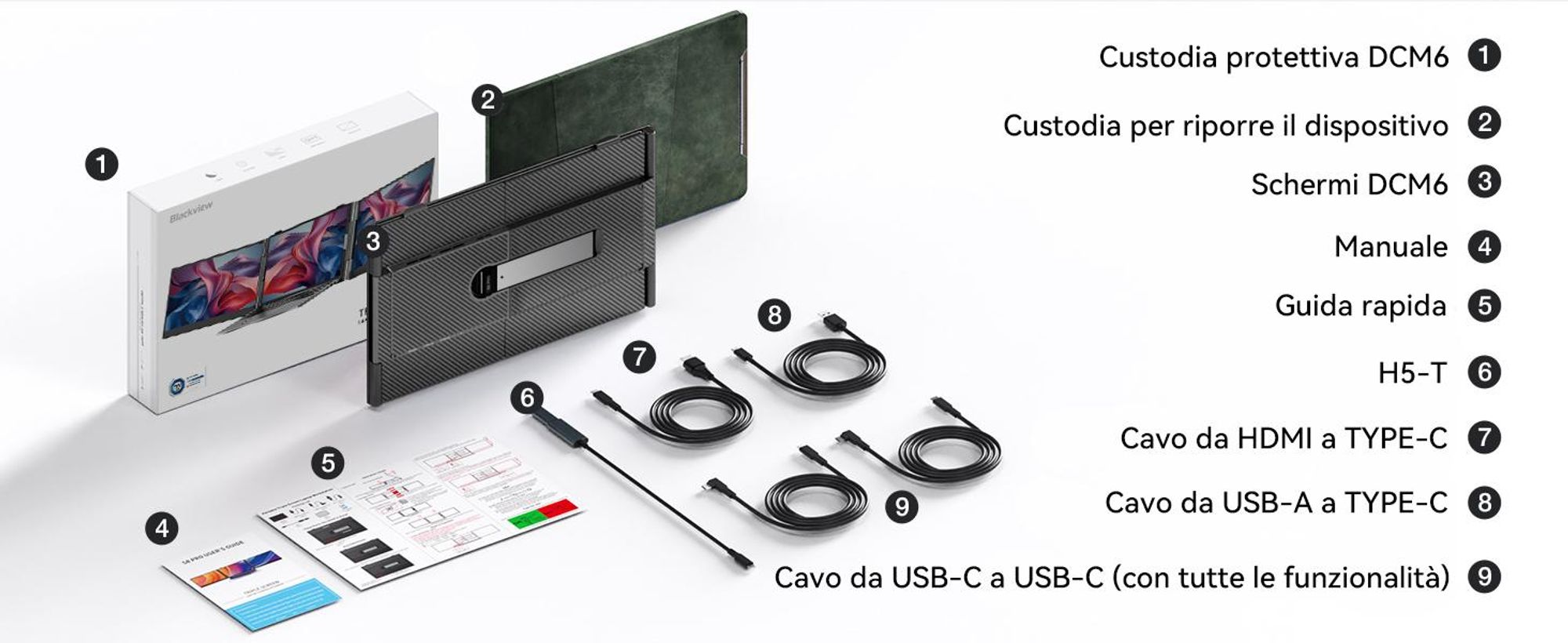 Blackview DCM6, monitor portatile da 14", monitor per laptop a doppio schermo, ultrasottile, FHD, compatibile con laptop da 13,3" a 17,3", ruotabile a 180°, compatibile con Windows/Mac/Android