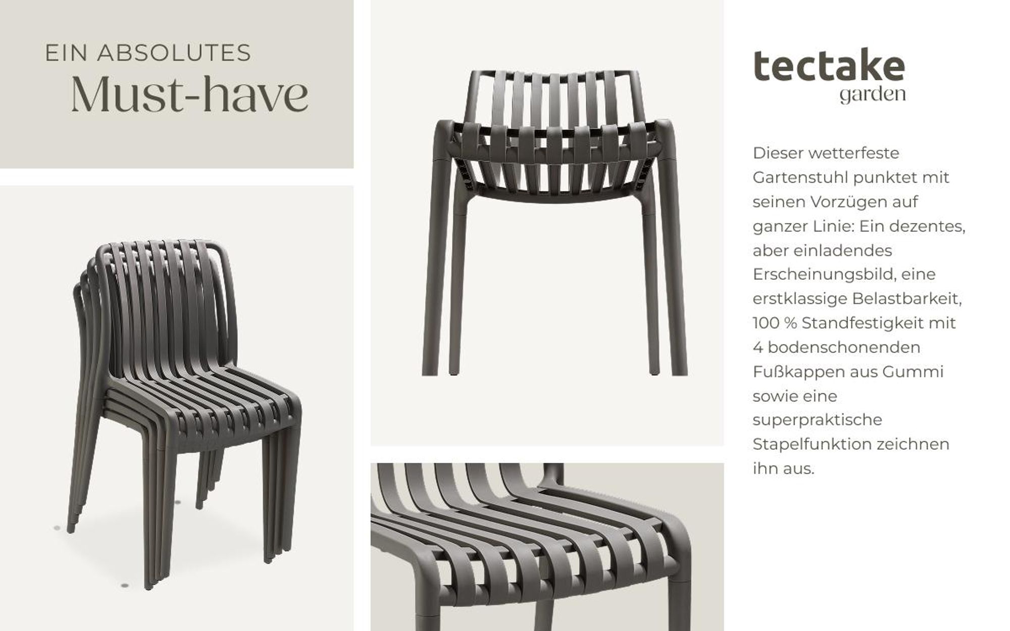 tectake® Gartenstühle Alcudia, wetterfest, stapelbar