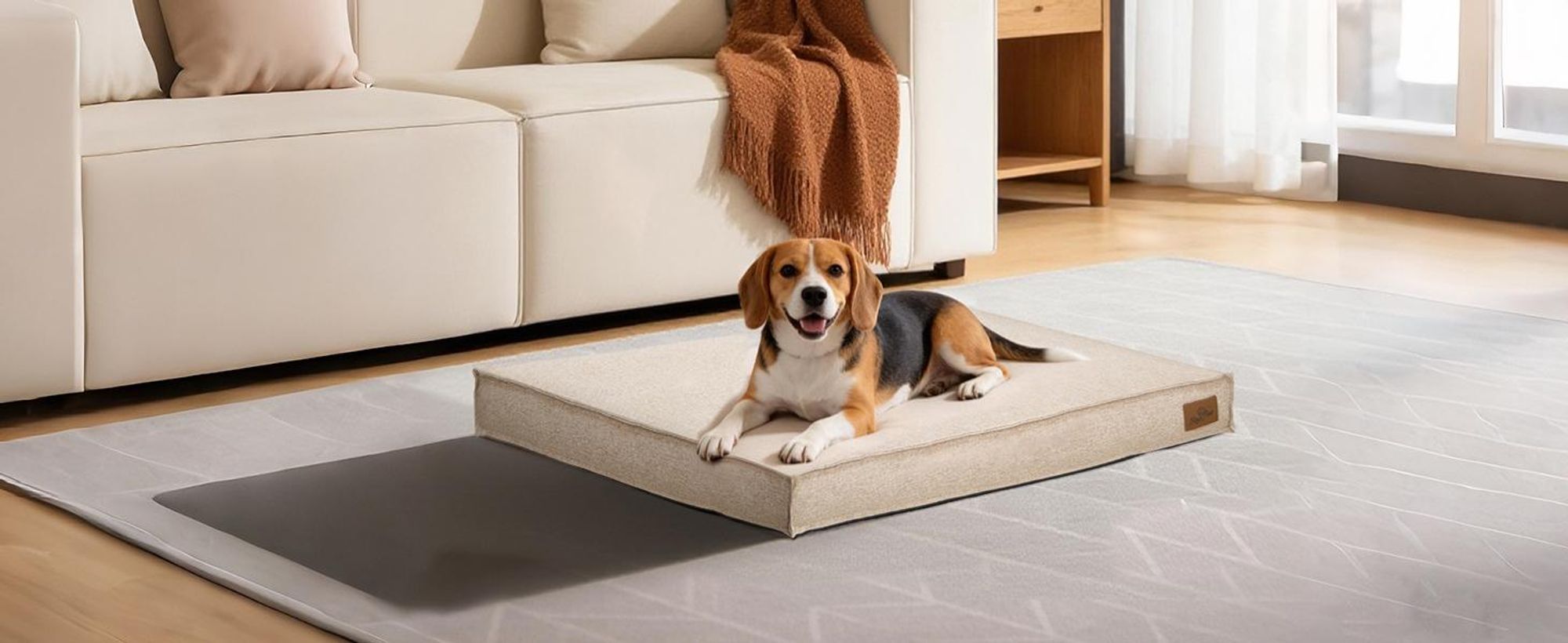WISFOR Hundebett Hundesofa Hundecouch Hundekissen Rutschfest, waschbar Bezug abnehmbar M: 75 x 50,5 x 10cm, Khaki