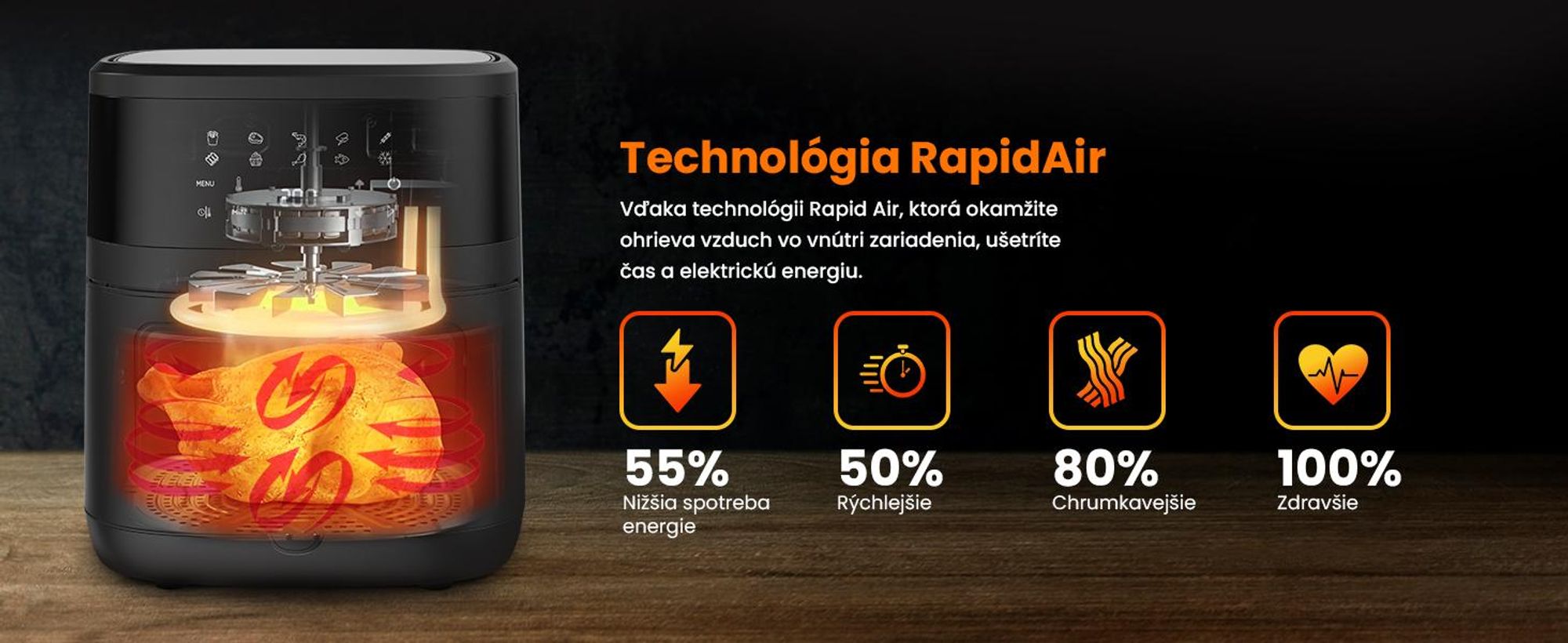 Extralink Air Fryer 6,5 l teplovzdušná fritéza 1800 W s priehľadným okienkom a LED dotykovým displejom