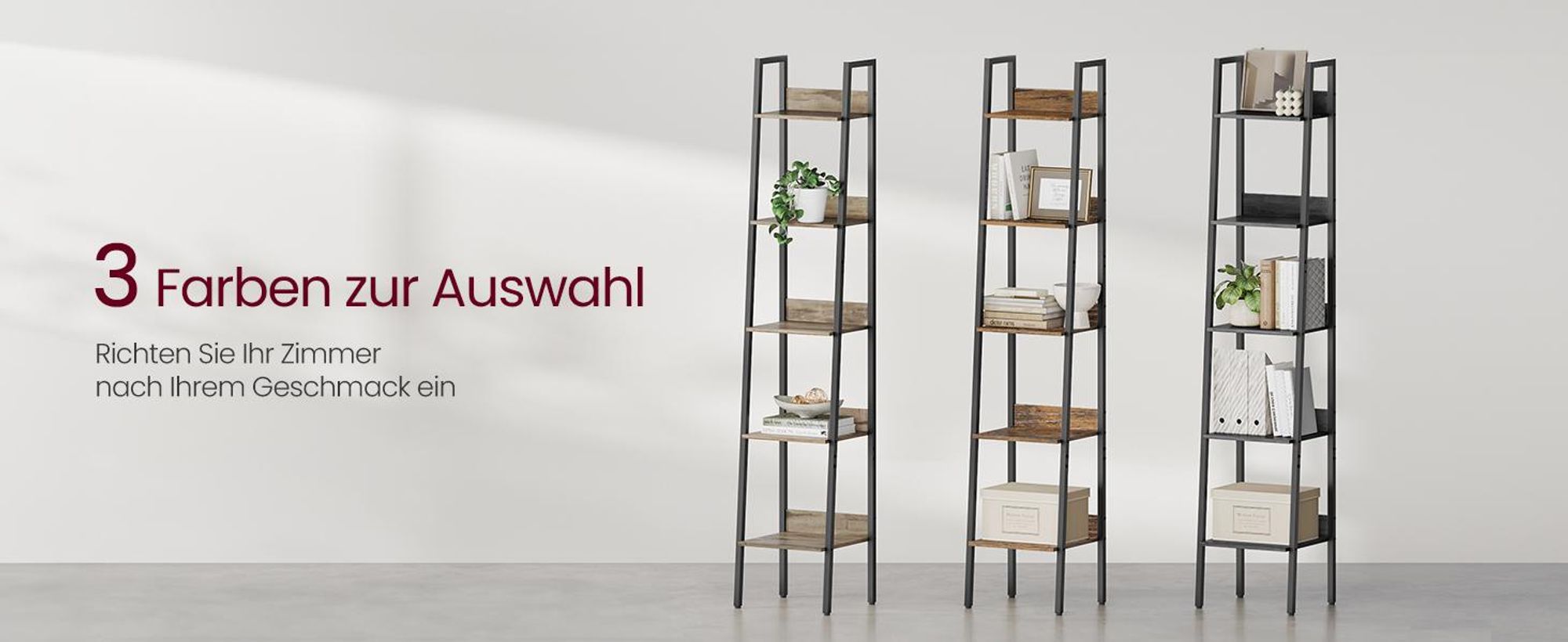 VASAGLE Standregal, Bücherregal, Leiterregal, 170 cm, Industrie-Design