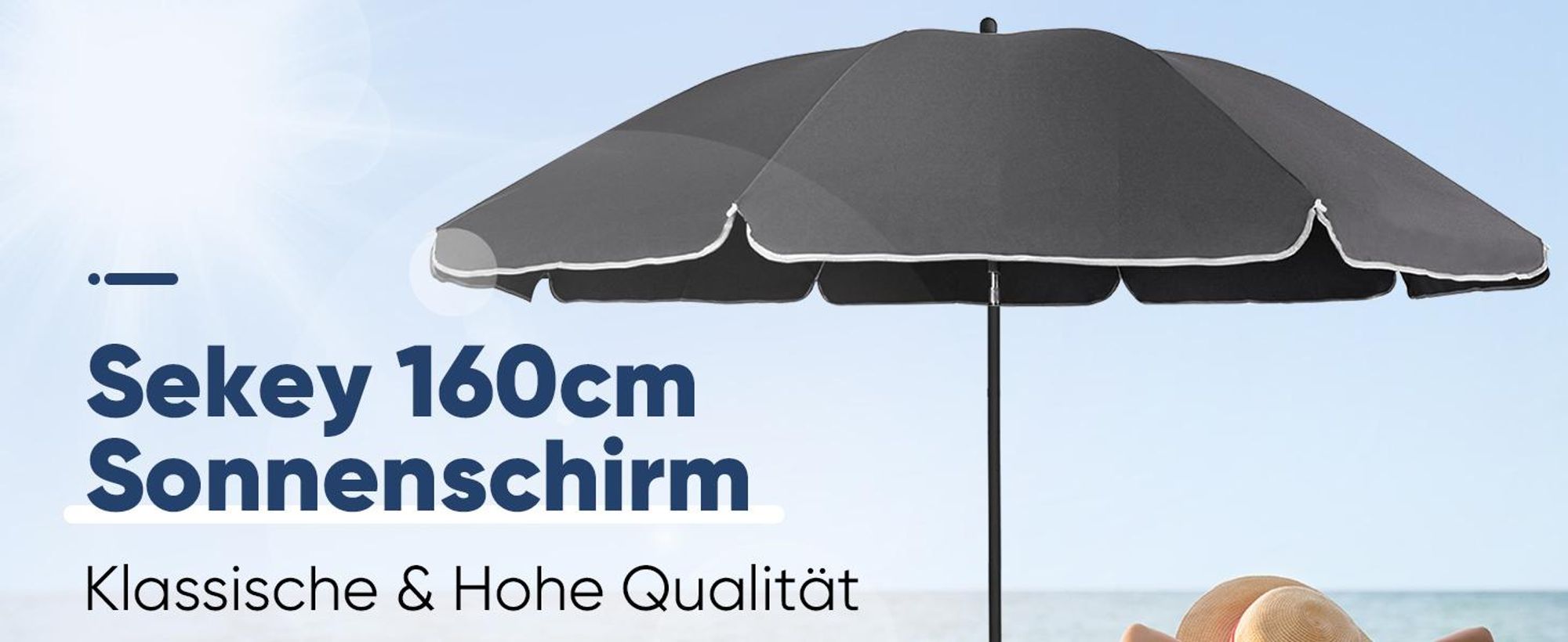 Sekey Sonnenschirm Rund Ø 160 cm Terrassen Gartenschirm Strandschirm mit kurbel & Schutzhülle Neigungswinkel und Höhe verstellbar, Dunkelgrau