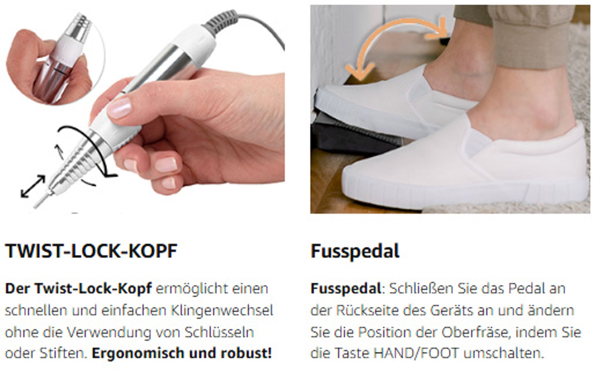 MalTec Profi Nagelfräser 30W Elektrische Nagelfeile Set 30000 U/Min mit Fußpedal und 6 Bits Pediküre Maniküre Gelnägel Nagelpflege Fräser Set