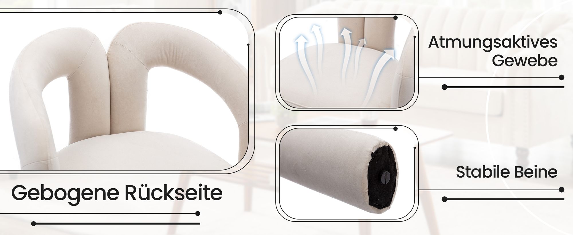 okwish Esszimmerstühle Polsterstuhl 2er Set, gepolsterte dekorative Stühle/Esszimmerstühle/Eimer Seitenstühle für Wohnzimmer Schlafzimmer, Samt Beige