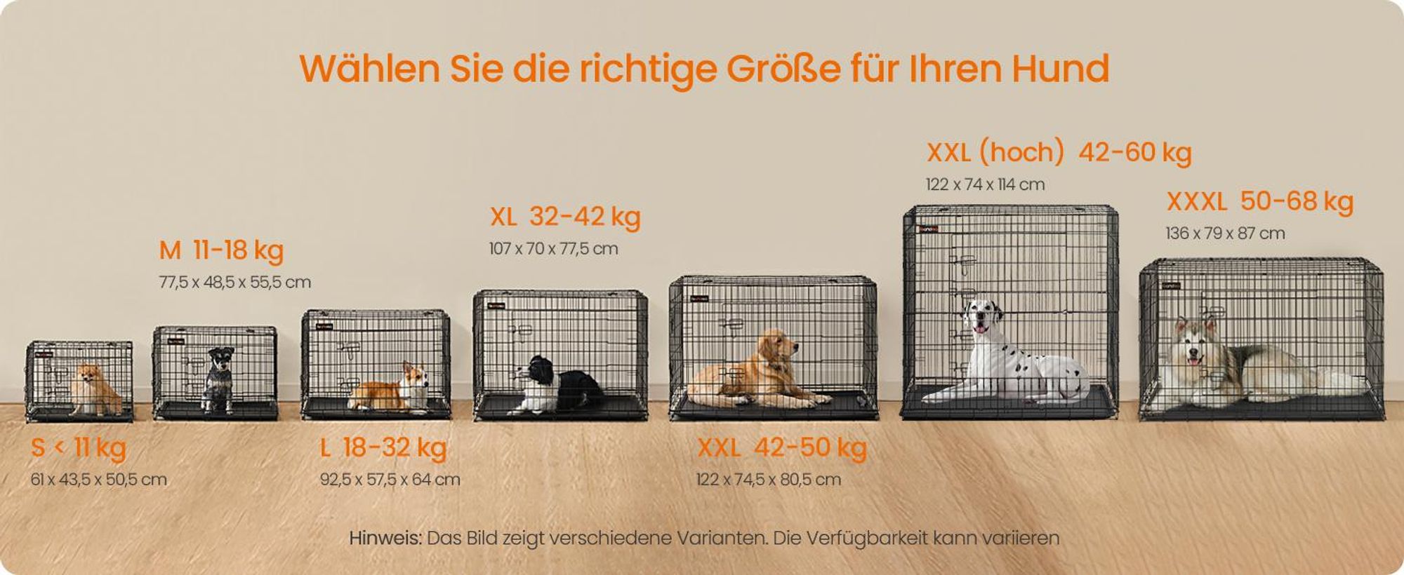 Hundekäfig, Hundebox klappbar,XXL(hoch) mit 2 Türen, ausziehbare Kunststoffschale
