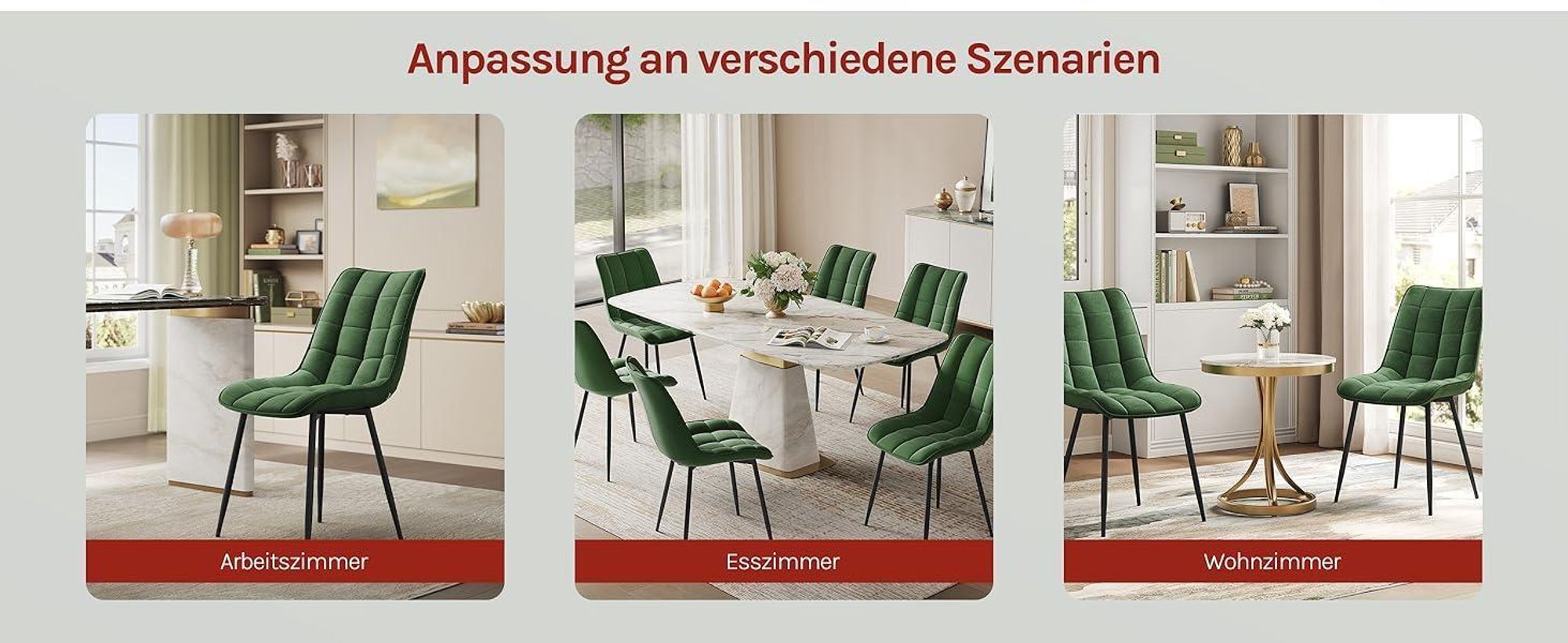 WOLTU Esszimmerstühle 4er-Set, Polsterstuhl mit Rückenlehne, bis 150 kg belastbar, Sitzfläche aus Samt, Metallbeine, Dunkelgrün