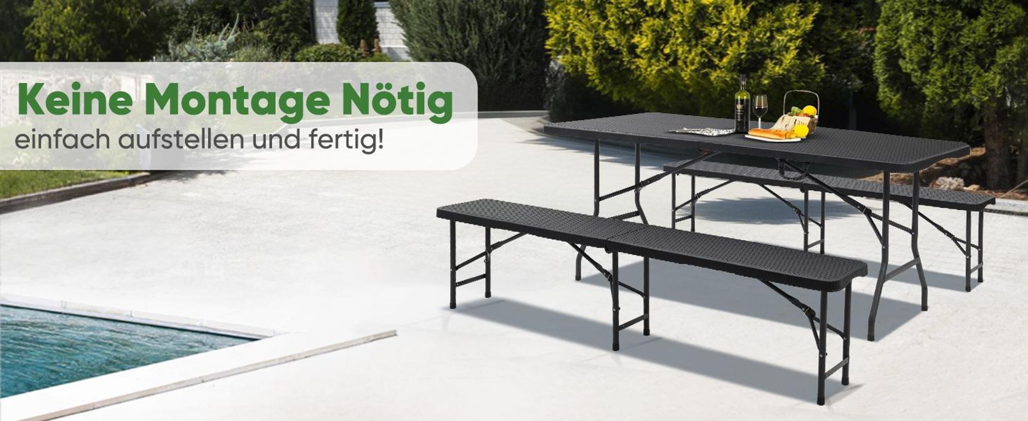 3-teilig Bierzeltgarnitur Klappbar Festzeltgarnitur Gartenmöbel Set Rattan-Optik