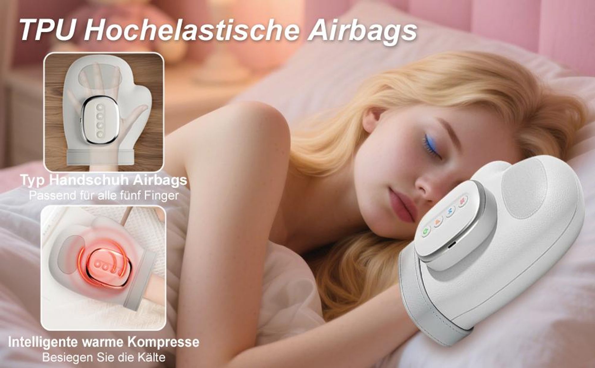 Intelligentes Handmassagegerät mit Wärme- und Kompressionsfunktion 3 Massageprogramme, 4 Temperatureinstellungen, 5 Kompressionsmuster Therapeutische