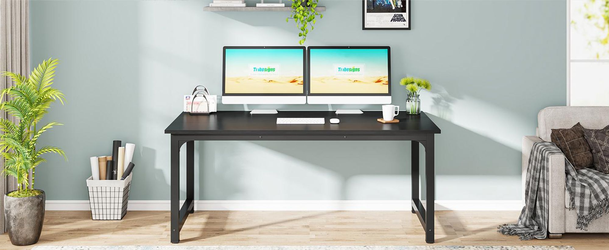 Tribesigns Moderner Computertisch, 160 x 80 cm großer Bürotisch Computertisch Studie Schreibtisch Arbeitsplatz für Home Office, Schwarz