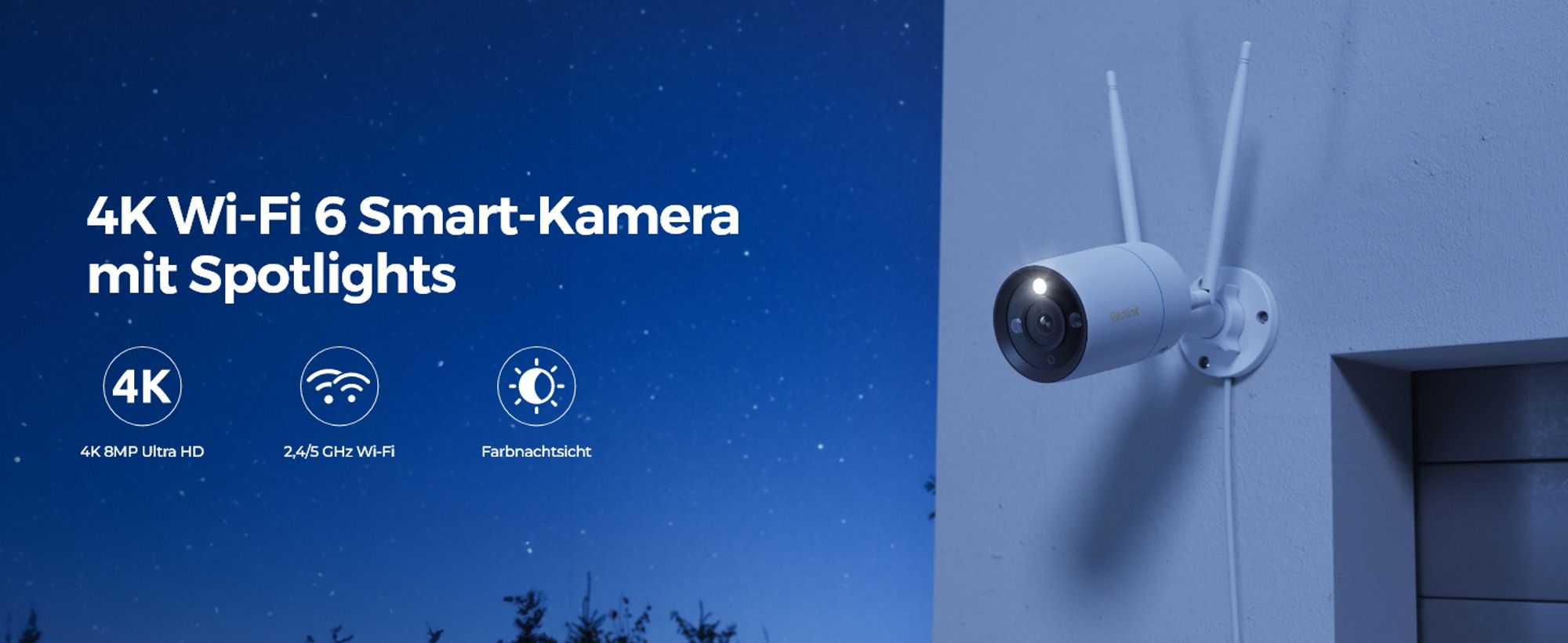 4K Wi-Fi 6 Smart-Kamera mit Spotlights