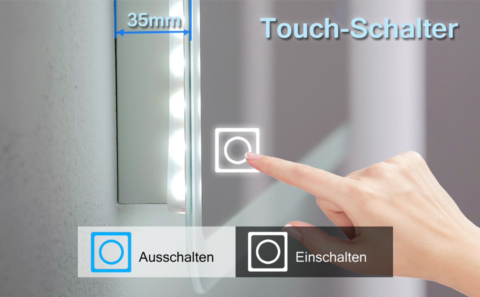 MIQU Badspiegel  LED mit Beleuchtung 60x50cm Kaltweiß Wandspiegel Touch Badezimmerspiegel