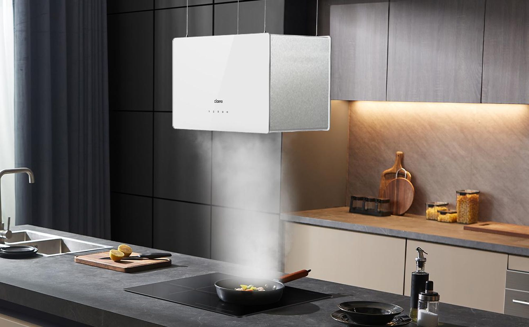 Hotte îlot CIARRA A+++ 700 m³/h Hotte aspirante suspendue WiFi App TouchVM4850S
