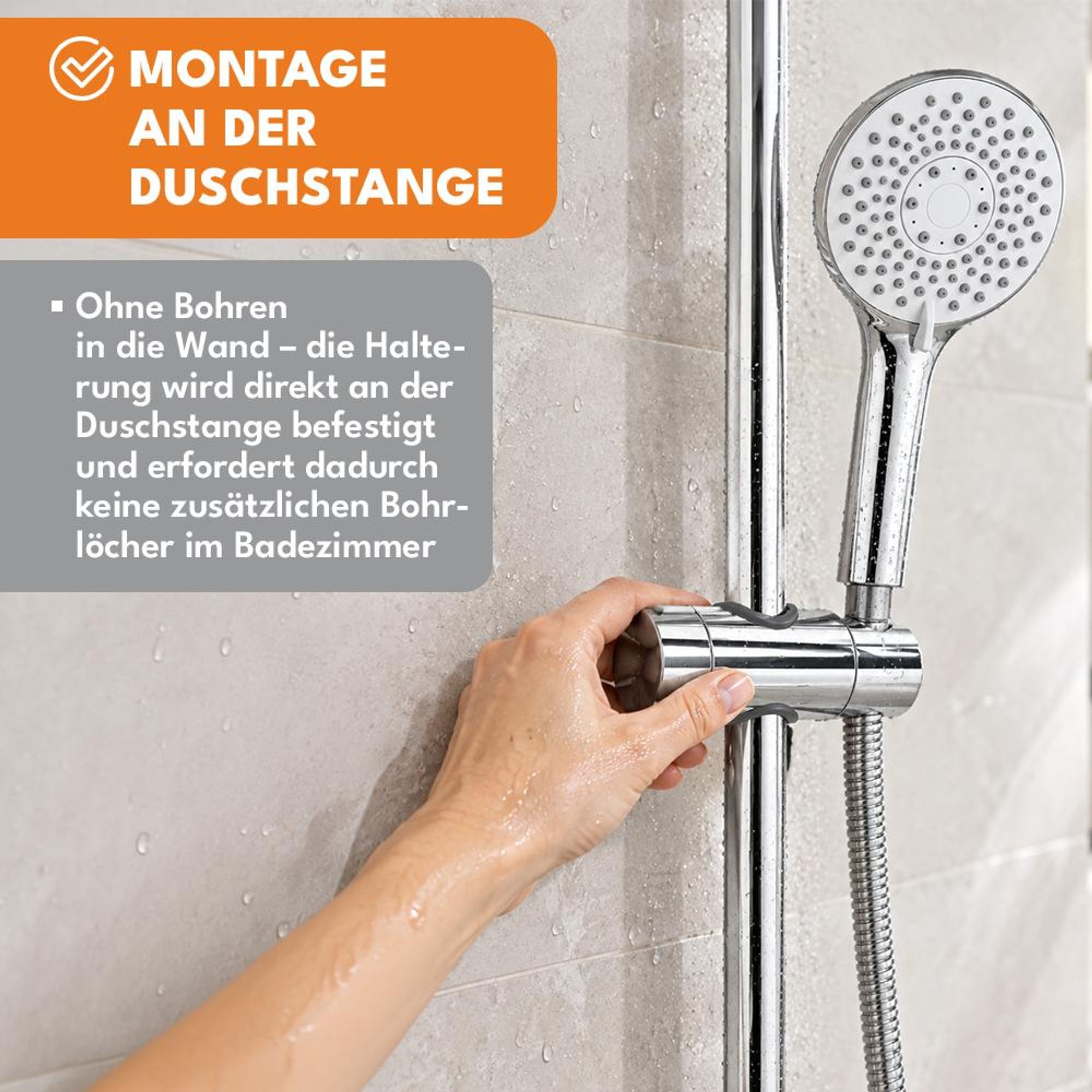 KRUMAD Duschkopfhalter Duschstange, Brausehalter, Duschkopfhalterung ohne Bohren, Brausehalter für Duschstange, Handbrause Halter, ABS, Verstellbar