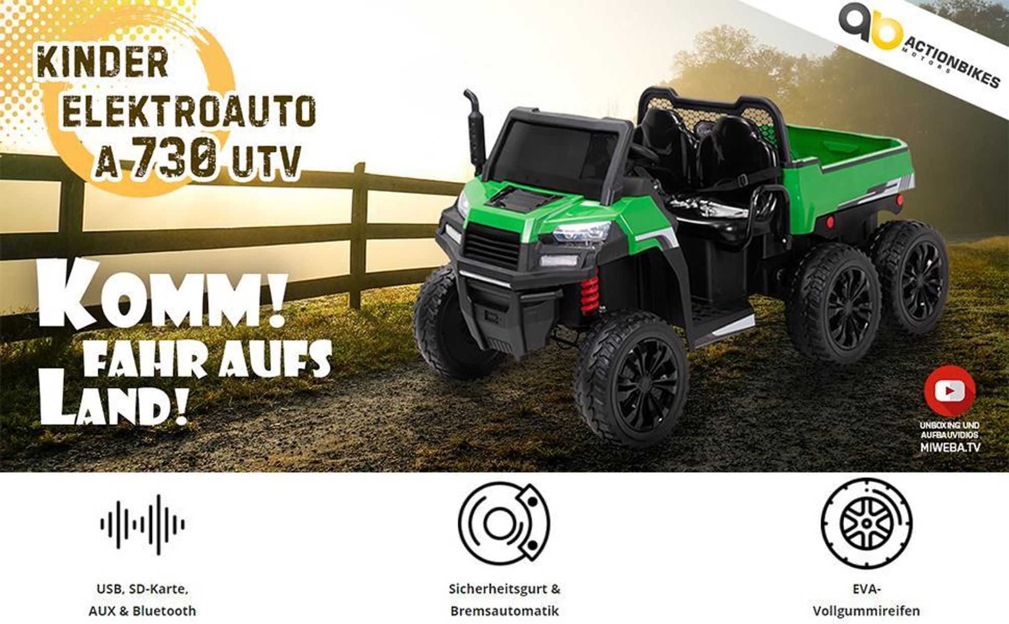 Actionbikes Motors Kinder Elektroauto UTV A730 | Elektrofahrzeug mit Fernbedienung - Kinder Auto elektrisch - Geländefahrzeug - ab 3 Jahren (Grün)