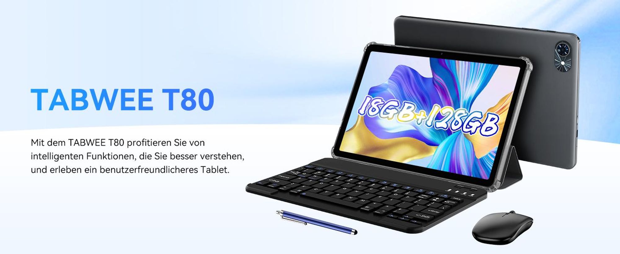 KOBONA-TABWEE 2026 T80 (6GB+128GB) 2025, 10 Zoll, Android16, 6000mAh, mit Tastatur Maus Stift Schutzhülle Ständer Schutzfolie, BT5.0, 5G WiFi, Gemini